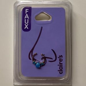 FAUX nosering blue gemstone septum nose ring fake